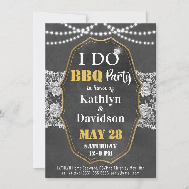 I DO Engagement Photo Elegant Lace Chalkboard BBQ Invitation (Front)