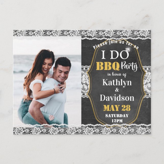 I DO Engagement Photo Elegant Lace Chalkboard BBQ Invitation Postcard (Front)