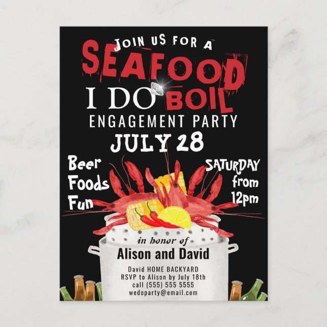 I DO Engagement Photo Seafood Party Invitation Postcard (Front)