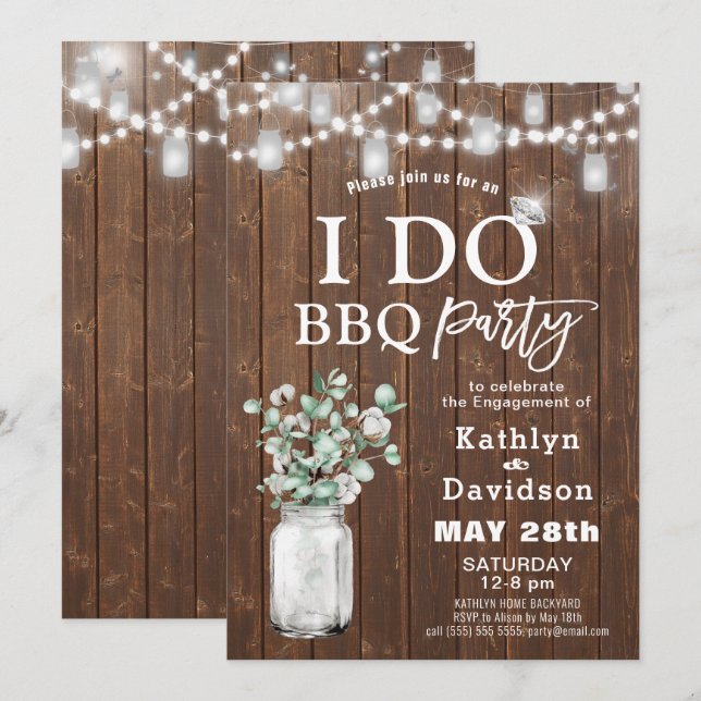 I DO Eucalyptus Mason Jar Invitation Fiançailles (Devant / Derrière)