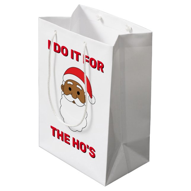 I Do It For The Ho's African American Santa White Medium Gift Bag (Back Angled)