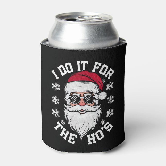 I Do It For The Hos Funny Santa Ugly Christmas  Can Cooler (Can Front)