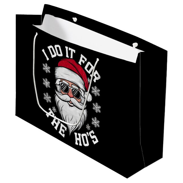 I Do It For The Hos Funny Santa Ugly Christmas  Large Gift Bag (Front Angled)