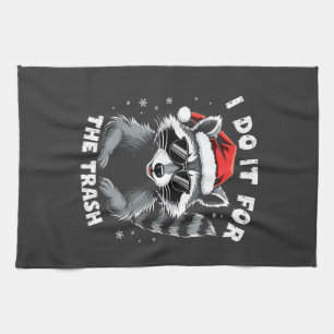 I Do It for the Trash Funny Christmas Raccoon Kitchen Towel