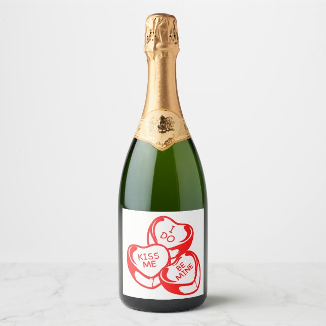 I Do Kiss Me Be Mine Valentine's Day Sparkling Wine Label (Front)