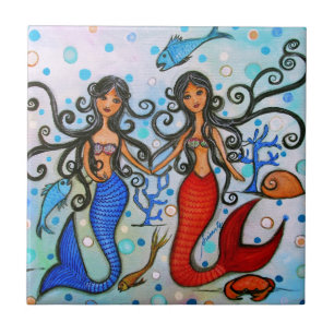 I do, Mermaid Couple Painting by Prisarts Tile