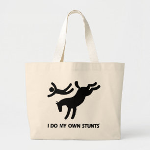 I Do My Own Stunts™ Horse: humourous picture of a Large Tote Bag