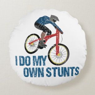 I Do My Own Stunts Mountain Biker Vintage Round Pillow