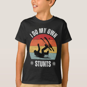 I Do My Own Stunts Skiing Retro Sunset Funny Ski T-Shirt