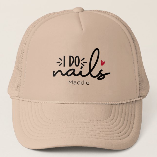 I Do Nails Red Heart Personalized   Trucker Hat (Front)