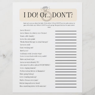 I Do or Don't Bridal Exciting Shower Game