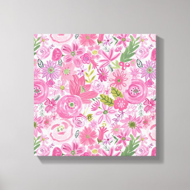 I Do Pink Watercolor Floral Pattern Canvas Print (Front)