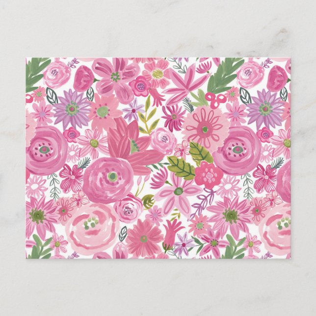 I Do Pink Watercolor Floral Pattern Postcard (Front)