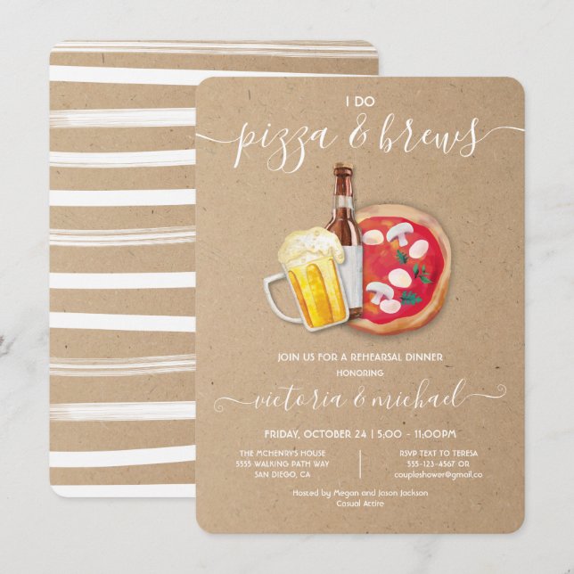 I do Pizza & Brews Rehearsal Dinner Invitation (Front/Back)