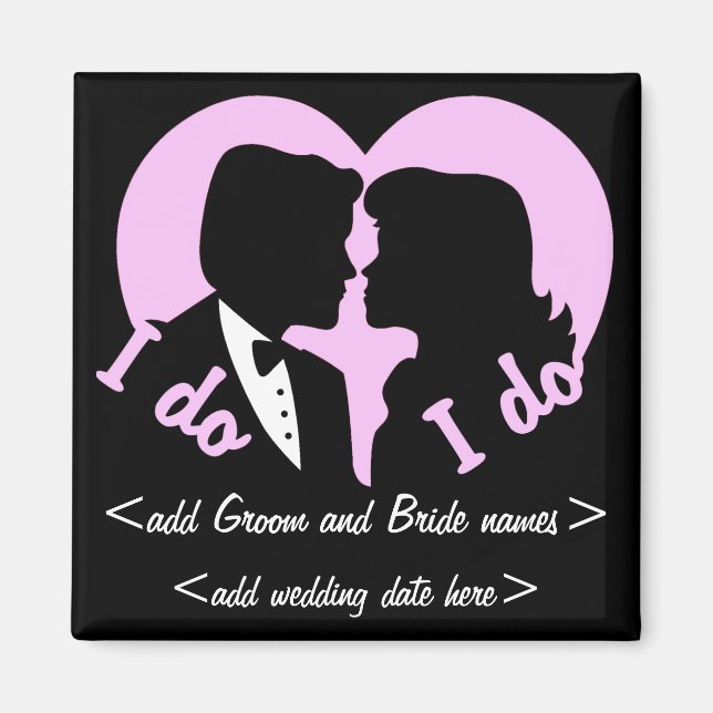 I DO Silhouette Couple Wedding Favour Magnet (Front)