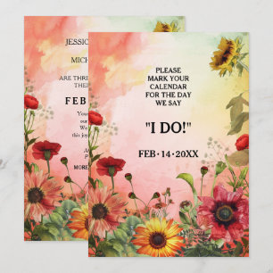 🌻 I DO! Sunny Petals & Scarlet Blooms Save The Date
