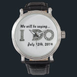 I Do Wedding Bling Save the Date Watch<br><div class="desc">I Do Wedding Bling Save the Date Watch. Customize the background colour by selecting edit and background to change the colour to match your theme to any shade of yellow,  red,  blue,  green,   orange,  pink. Change the font,  date and/or add photo or text.</div>