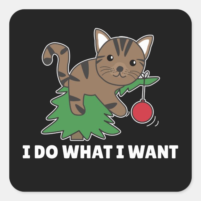 I Do What I Want A Funny Christmas Cat Square Stic Square Sticker (Front)