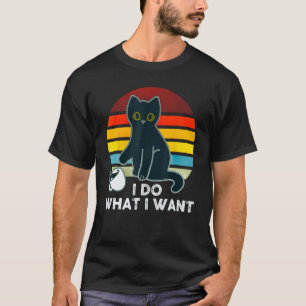 I Do What I Want Black Cat Pouring Coffee Vintage T-Shirt