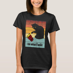 I Do What I Want Black Cat With Yellow Eyes Vinta T-Shirt