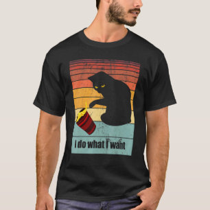 I Do What I Want Black Cat With Yellow Eyes Vinta T-Shirt