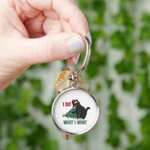 I Do What I Want Christmas Black Cat Holiday Keychain