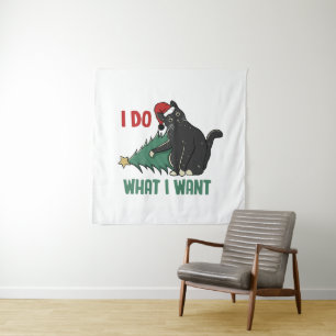 I Do What I Want Christmas Black Cat Holiday  Tapestry
