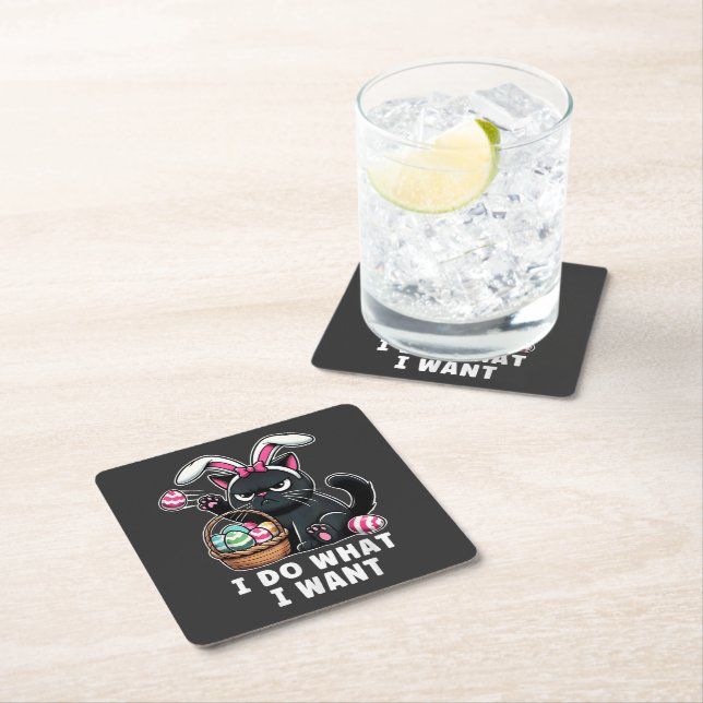 i do what i want Easter Cat Square Paper Coaster (Insitu)