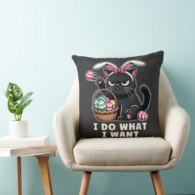 i do what i want Easter Cat Throw Pillow (Chair)
