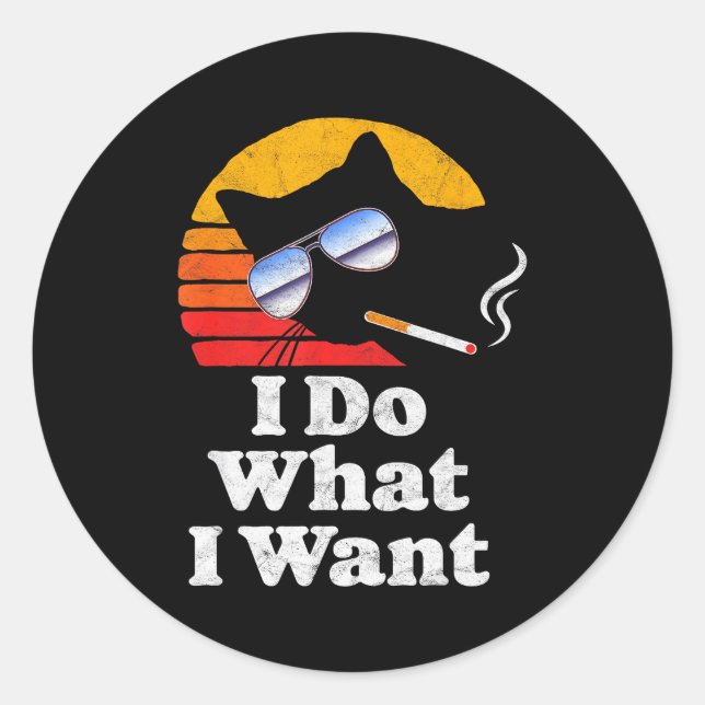 I Do What Want Cool Funny Cat &amp; Retro Sungles  Classic Round Sticker (Front)