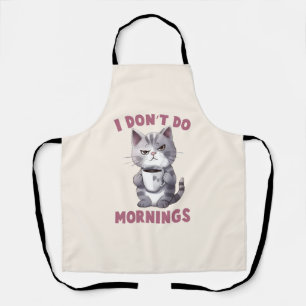 I Don’t Do Mornings – Grey Cat with Coffee Apron