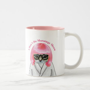 I Don't Do Mornings, Funny Grumpy Cat Two-Tone Coffee Mug