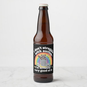 I Dont Struggle With Autism Autistic Funny Raccoon Beer Bottle Label