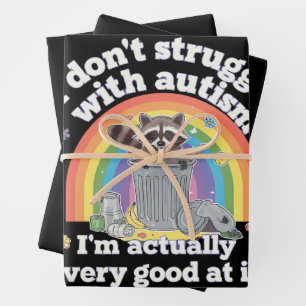 I Dont Struggle With Autism Autistic Funny Raccoon Wrapping Paper Sheet