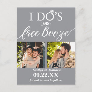 I Do's & Free Booze Modern Wedding Save The Date Announcement Postcard