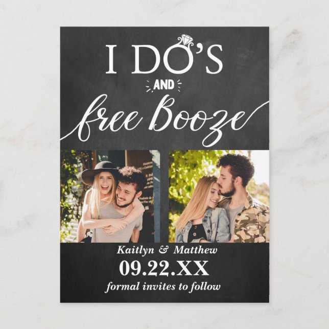 I Do's & Free Booze Modern Wedding Save The Date Announcement Postcard (Front)