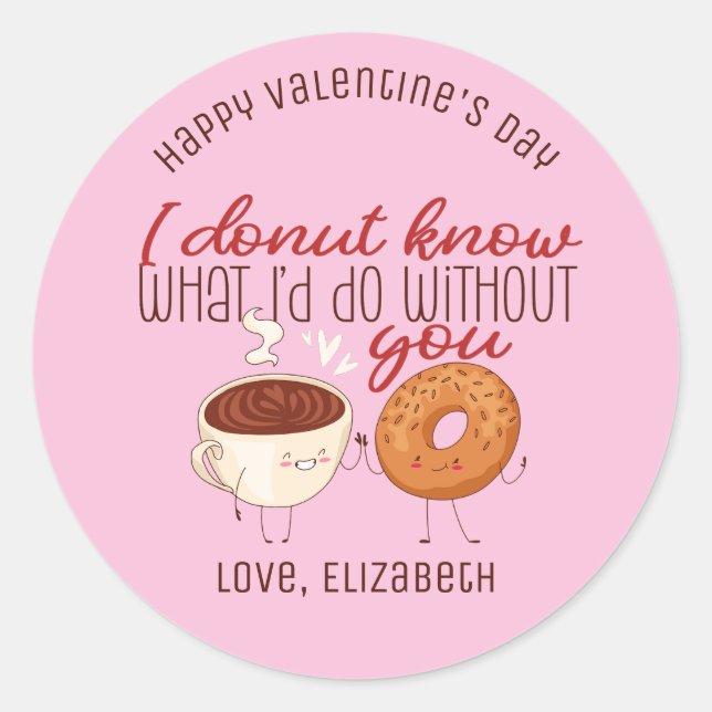 I Doughnut Know Funny Pun Cute Valentine's Day Pin Classic Round Sticker (Front)