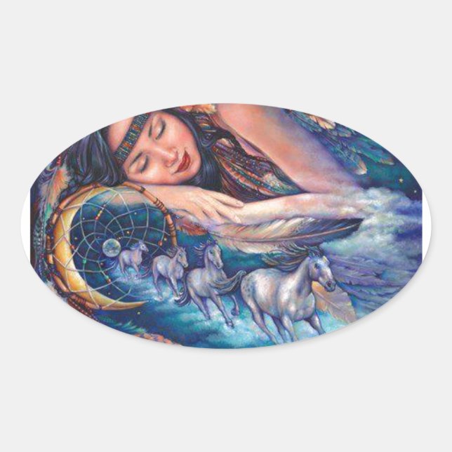 i dream of horses oval sticker (Front)