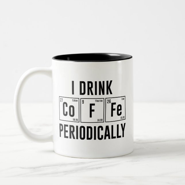 I Drink Coffee Periodically Two-Tone Coffee Mug (Left)
