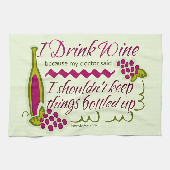 I Drink Wine Funny Quote Kitchen Towel (Horizontal)