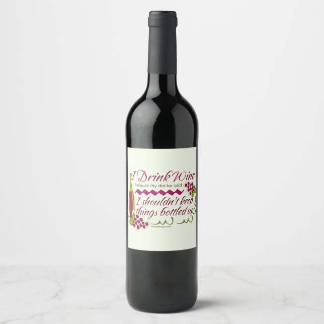 I Drink Wine Funny Quote Label (Front)