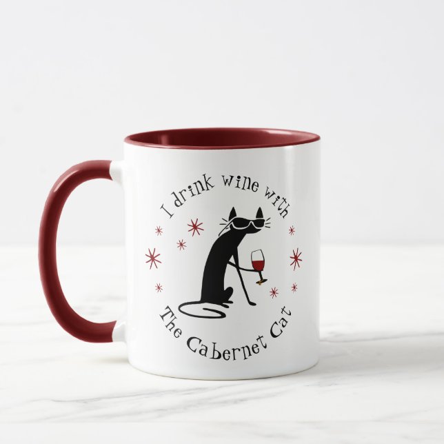 I Drink Wine with the Cabernet Cat Fan Mug (Left)