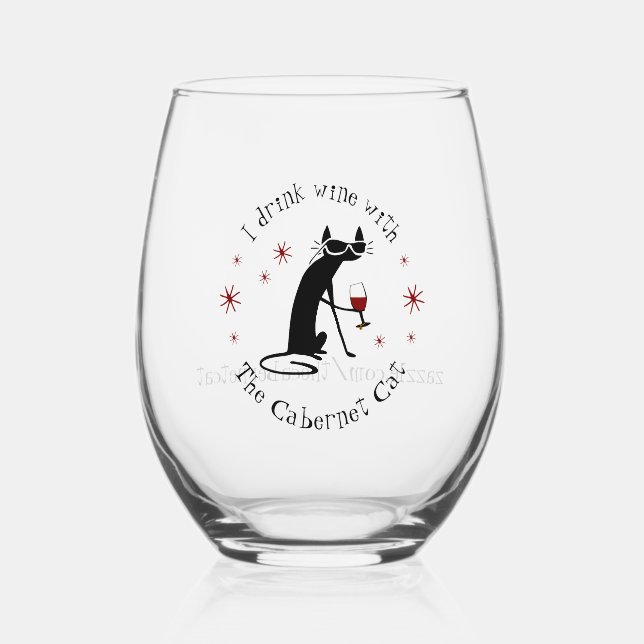 I Drink Wine with the Cabernet Cat Fan Stemless Wine Glass (Front)
