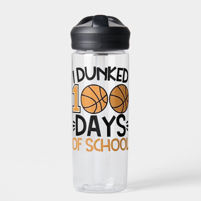 I Dunked 100 Days of School Basketball Player  Water Bottle (Front)