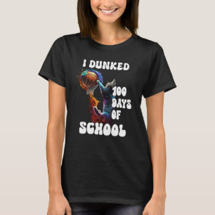I Dunked 100 Days Of School Cat Basketball Groovy  T-Shirt