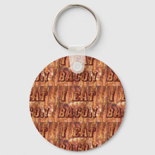 I Eat Bacon Text with Background Keychain