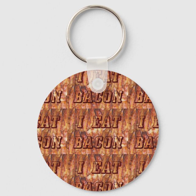 I Eat Bacon Text with Background Keychain (Front)