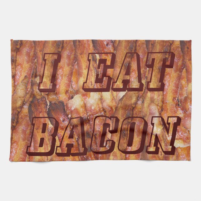 I Eat Bacon Text with Background Kitchen Towel (Horizontal)