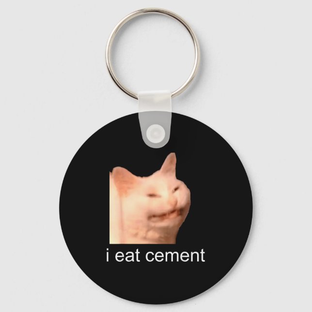 I Eat Cement Cursed Cat Funny Oddly Specific Meme  Keychain (Front)
