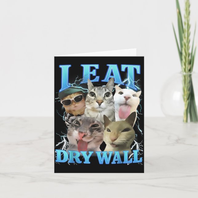I Eat Dry Wall Funny Cat Meme  Card (Front)